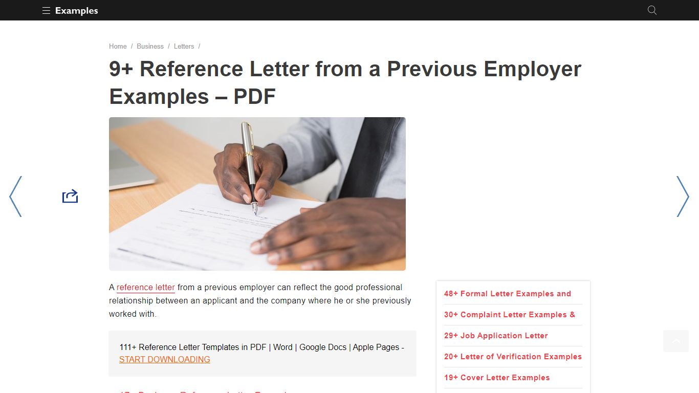 9+ Reference Letter from a Previous Employer Examples – PDF